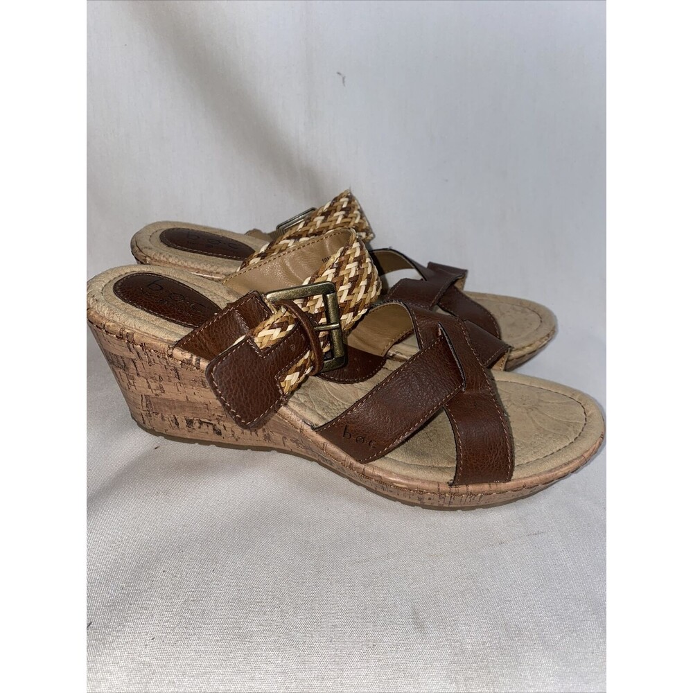 BORN BOC IZABEL Wedge Sandal Braid Slip On Cork Heel Z11906 10 western